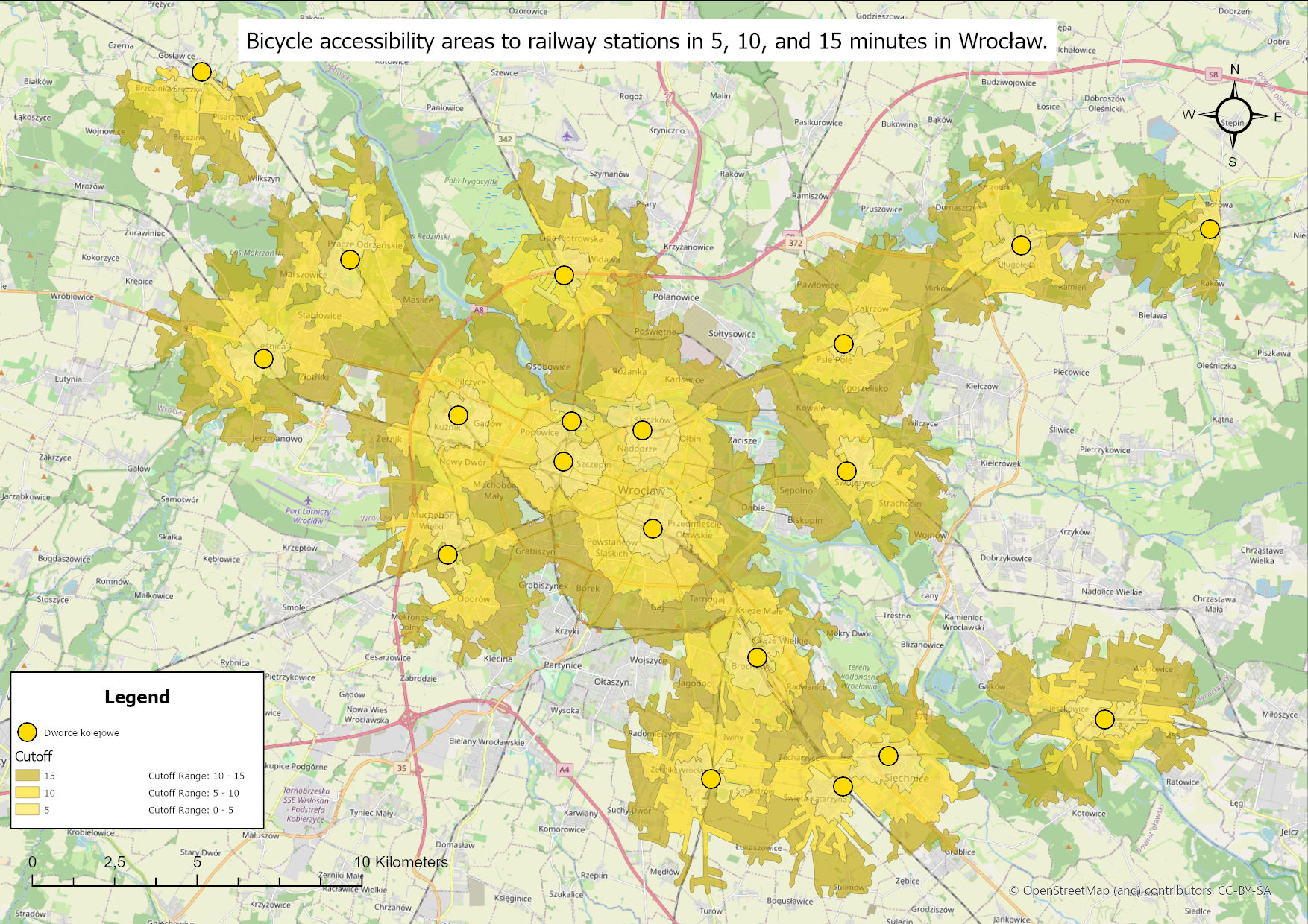 Bicycle accessibility map of Wrocław